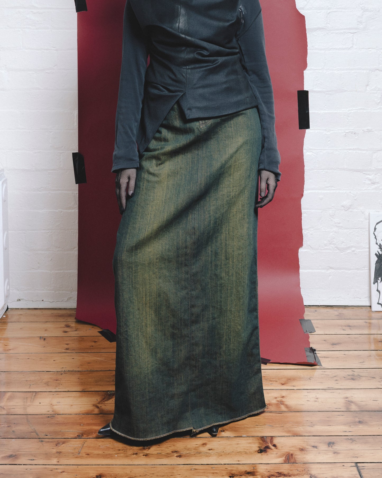 WASHED DENIM SKIRT